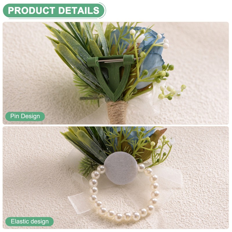 1-Set Wrist Corsage and Boutonnieres Set Artificial Rose Flower [Blue] gallery