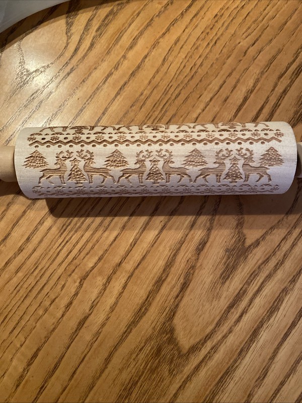 Christmas Embossing Rolling Pin Engraved Wood Wooden Embossed Reindeer Tree gallery