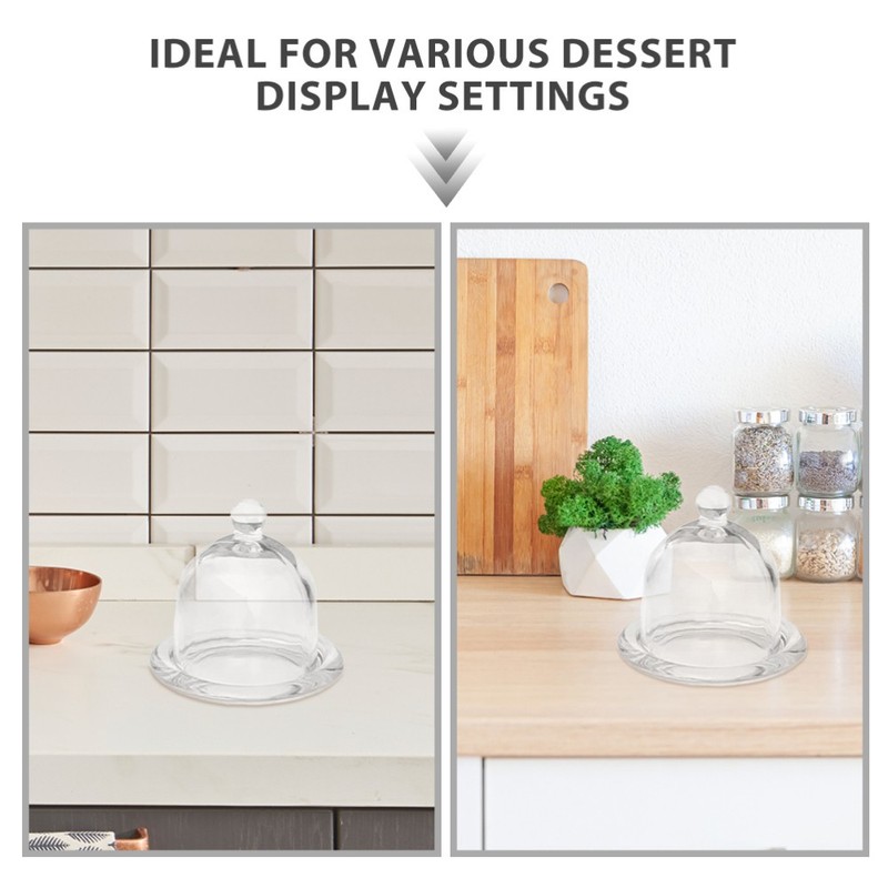 2 Pcs Dessert Display Stand Cake with Dome Glass Dish Cover Pedestal gallery
