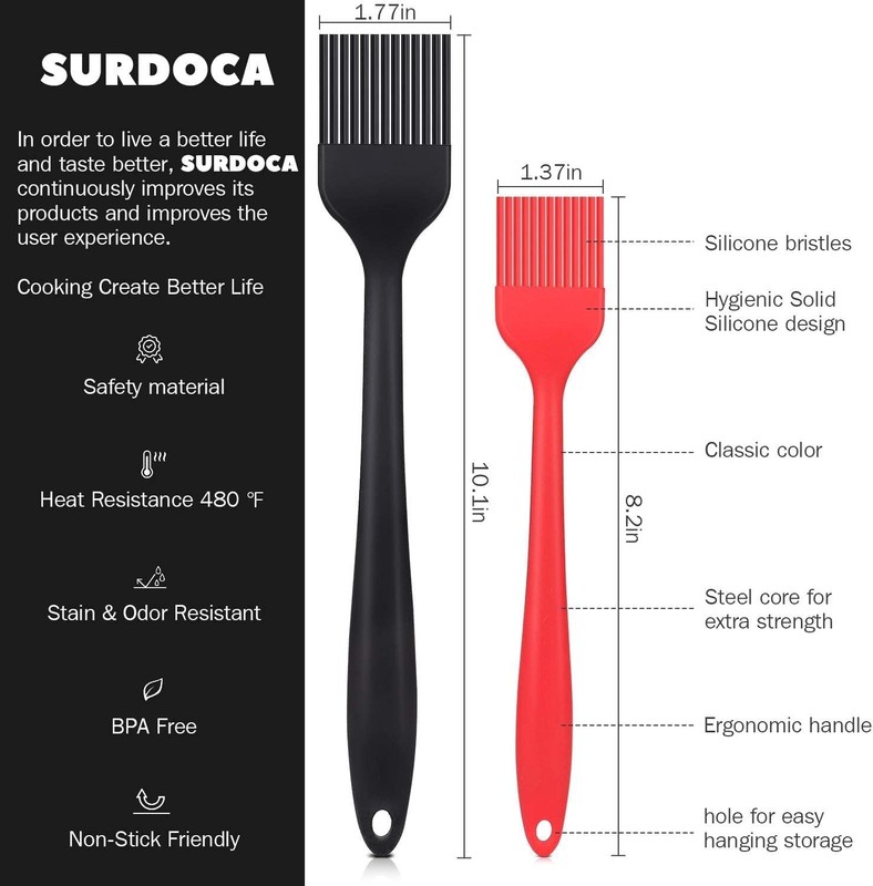 SURDOCA Silicone Pastry Basting Brush - 2Pcs 10 10.1“+8.2", Black gallery
