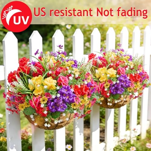Bundles Artificial Flowers for Outdoors, UV Resistant Silk Faux 16 Mix Color gallery