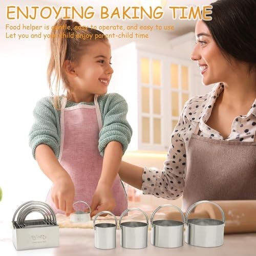 10-Piece Cookie Biscuit Cutter Set - Round & Square with Handle for Baking, Past gallery