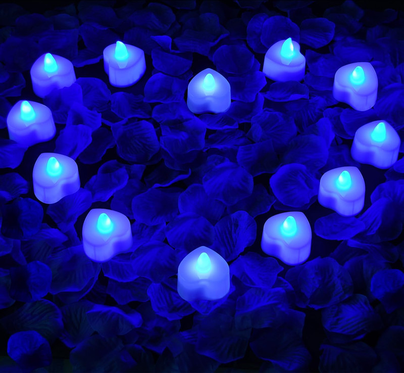 1000Pcs Blue Artificial Rose Petals with 12Pcs Blue LED Tea Lights Kit, for D... gallery
