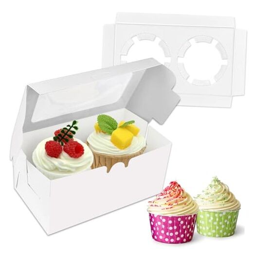 MUMULULU 10 PCS White Paper Cupcake Boxes with 2 Cavity Cookie Gift Boxes with