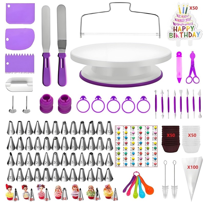 Cake Decorating Kit, 340 Pcs with Cake Turntable, Leveler, 55 Numbered Icing+…