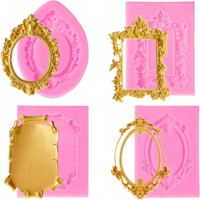 4 Pcs Frame Chocolate Mold Small Silicone Molds Baroque Style Picture Frames Fon gallery