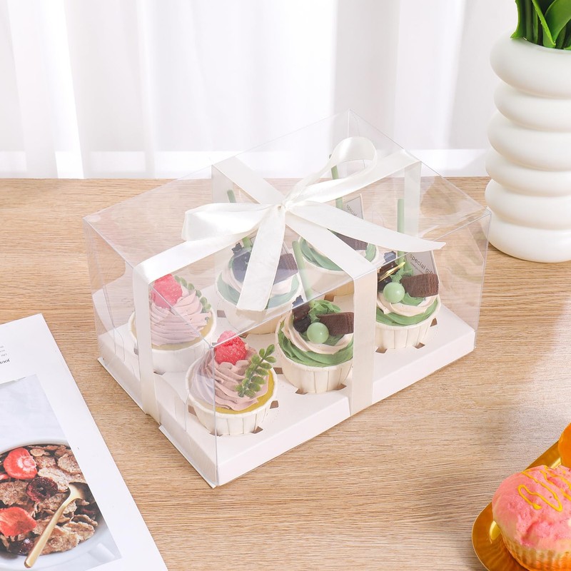 3Pcs Clear Cupcake Boxes,6 Count Cupcake Containers with Gift Ribbon,Plastic ... gallery