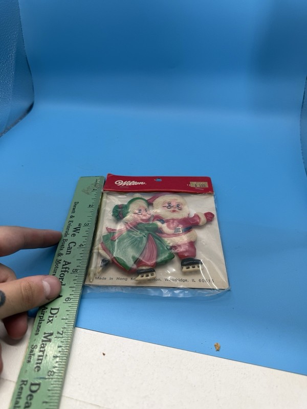 Vintage Wilton Santa & Mrs Claus Ice Skating Cake Topper Sealed Hong Kong gallery