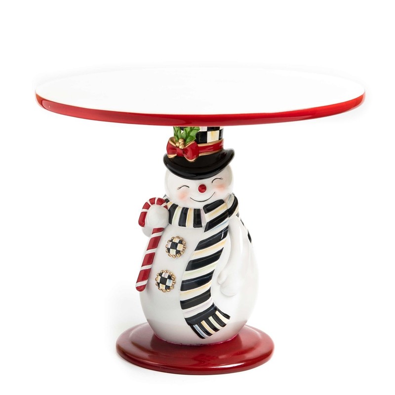 MACKENZIE CHILDS Nostalgia Snowman Pedestal Platter Christmas Holiday NEW gallery