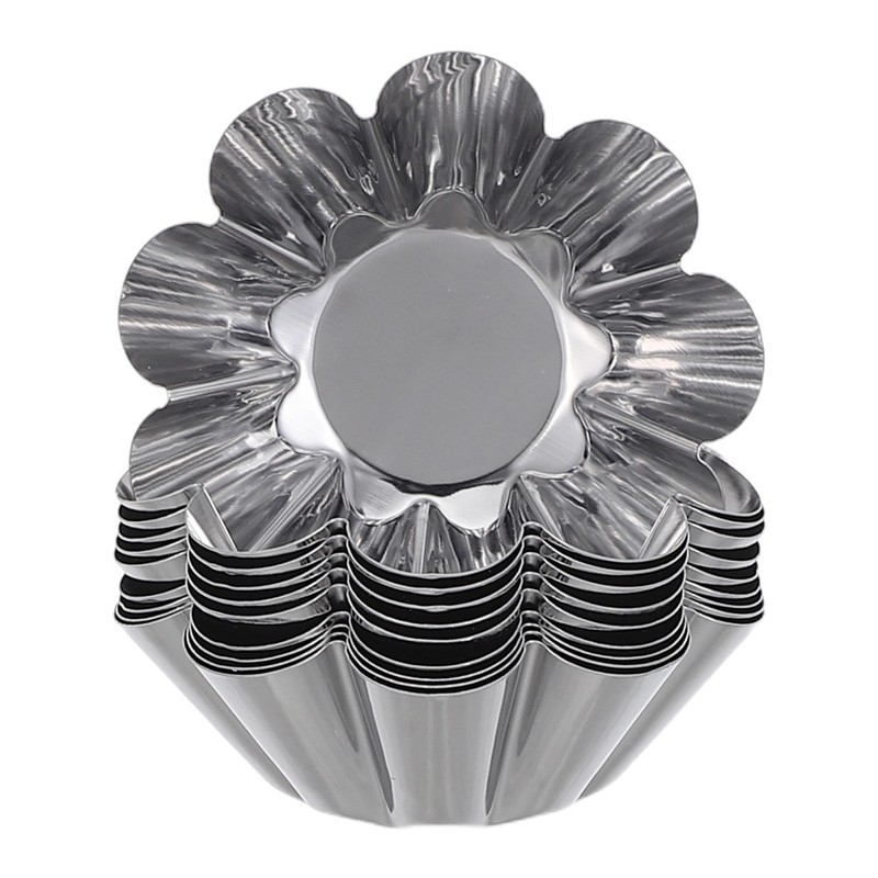 10Pcs Mini Tart Pans Reusable Stainless Steel Baking Molds Silver Fluted Edge gallery