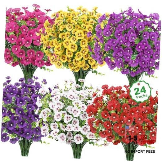 24 Bundles Artificial Flowers for Outdoors Fake Silk Flowers UV Multi Color