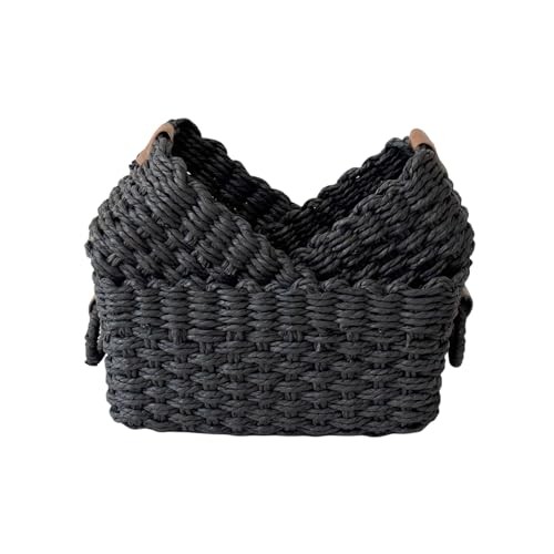 Paper rope Small Storage baskets for Organizing,Cute woven Little basket Black