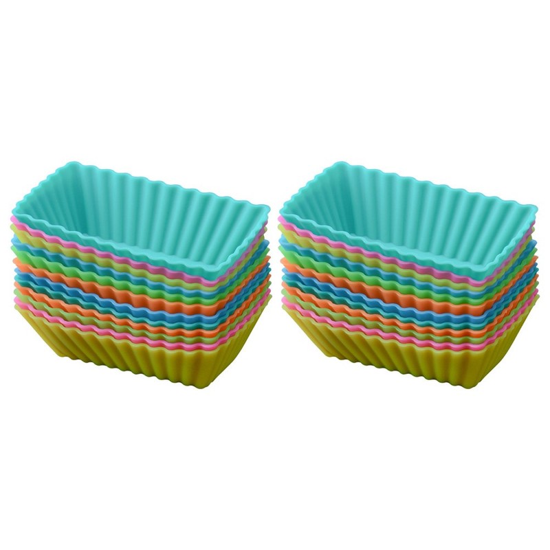 24 Pcs Reusable Silicone Rectangular Muffin Cups Cake Baking Mold Supplies gallery