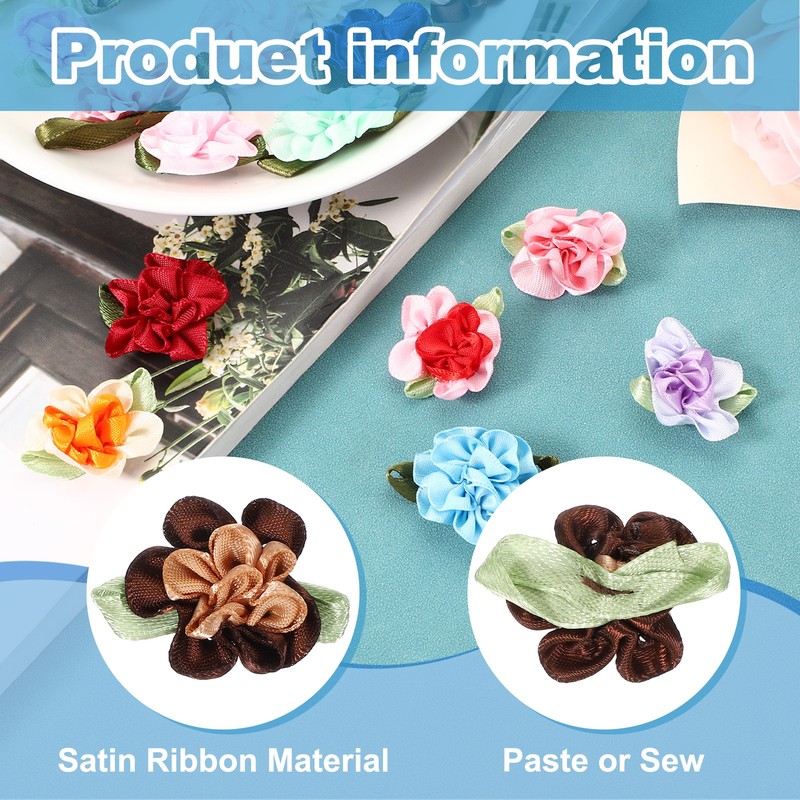 40Pcs 1" Ribbon Flowers Bows Mini Satin Roses Flowers Coffee/Brown gallery