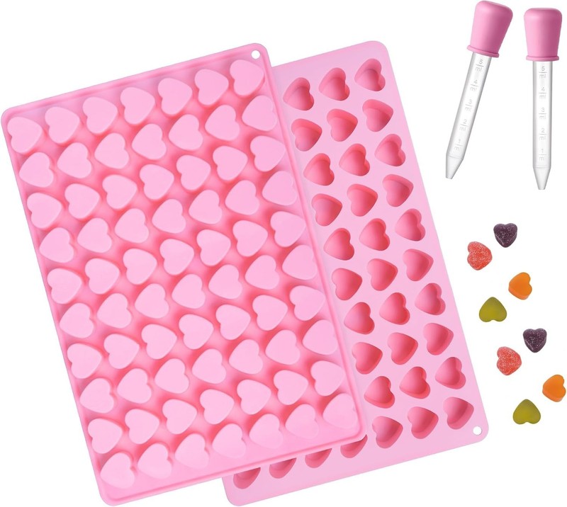 Heart Silicone Gummy Molds 2 Pack with 2 Droppers, Mini Heart Chocolate Mold, No