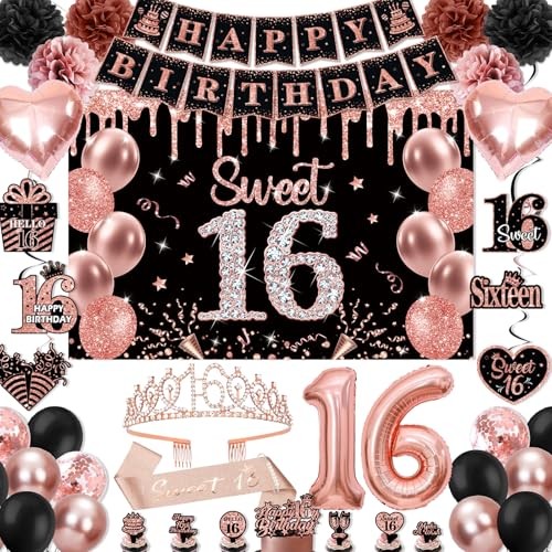 Sweet 16 Party Decorations, Rose Gold 16th Birthday Decorations for Girls gallery