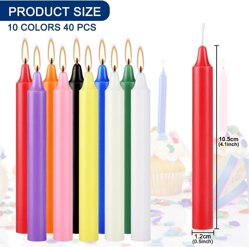 40 Pack Assorted Color Spell Chime Candles, 4 Inch Mini Taper Candles for for gallery