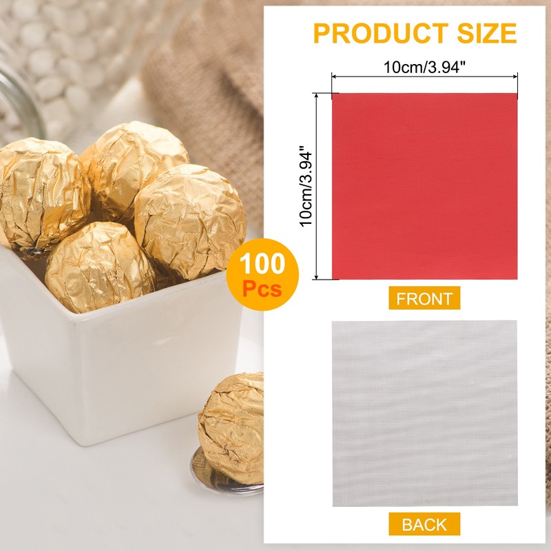 100pcs Candy Foil Wrappers,4 x 4Inch Chocolate Bar Wrappers(Red,Fine Grid) gallery