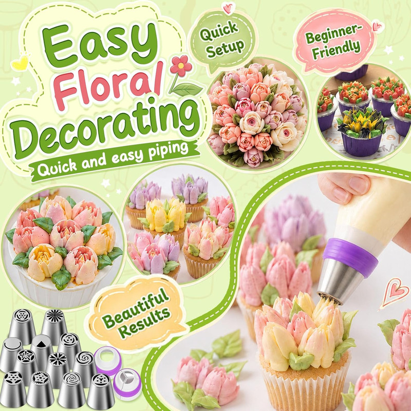 27 Pieces Russian Piping Tips Set, Cake Decorating Supplies for Cupcake Cookies gallery