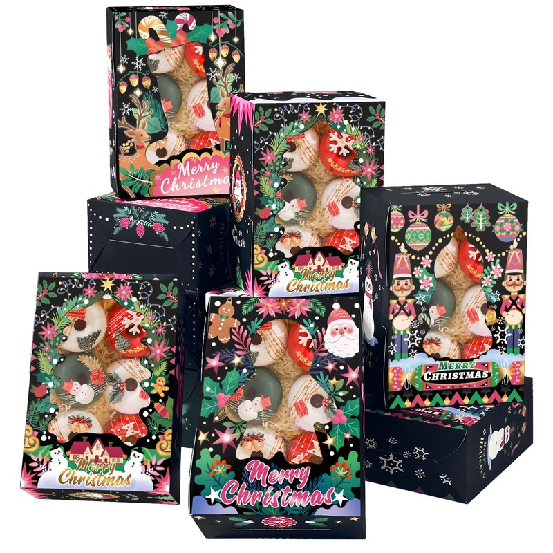 24 Packs Christmas Cookie Boxes With Window 6x8x2.7 Inch Bakery Pastry Box Case