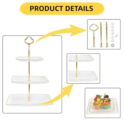 2 Pack 3 Tier Cupcake Stand with Gold Rim - Plastic Dessert Tower Tray for Parti gallery