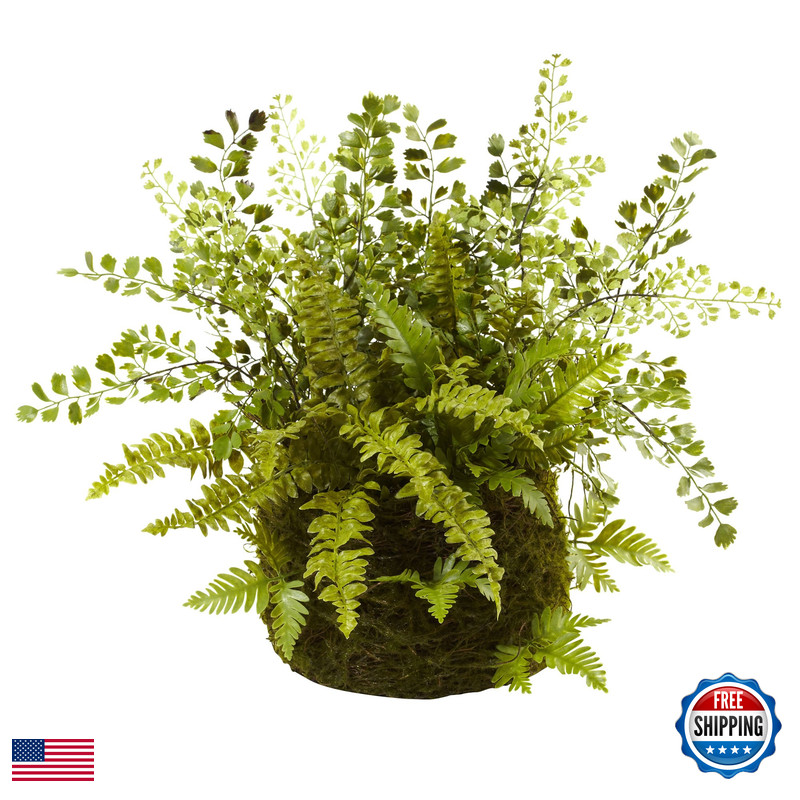 Nearly Natural Mixed Fern Twig And Moss Basket 4846