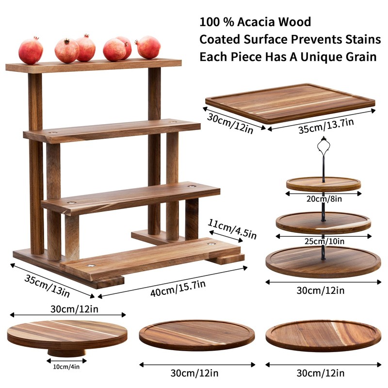 6 Pcs Acacia Cake Stand Set, Wood Dessert Table Display Set,1 Pcs 3 Tire Cupc... gallery