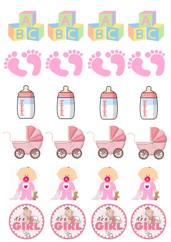 Cake Toppers Baby Girl Baby Shower 24 Stand Up Wafer Paper Edible Decorations gallery