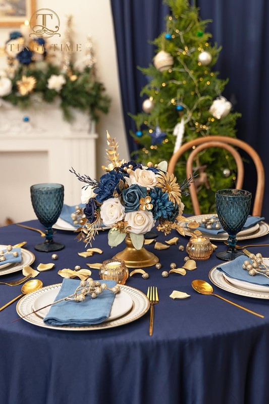 TINGE TIME Navy Blue Artificial Roses Faux Flowers Bulk Wedding Bridal Decor DIY gallery
