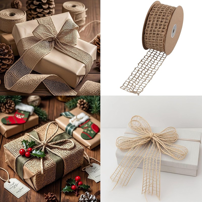 2 Inch Wired Edge Burlap Net Ribbon - 10 Yards Rustic Jute Mesh for DIY Craft... gallery