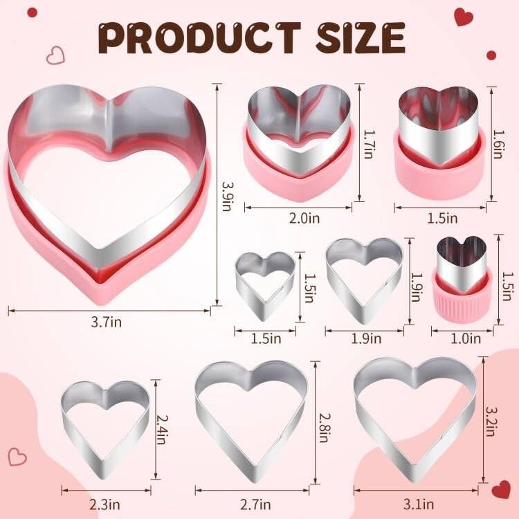 BakingWorld 9 Piece Stainless Steel Love Heart Shaped Cookie Cutter Set New gallery