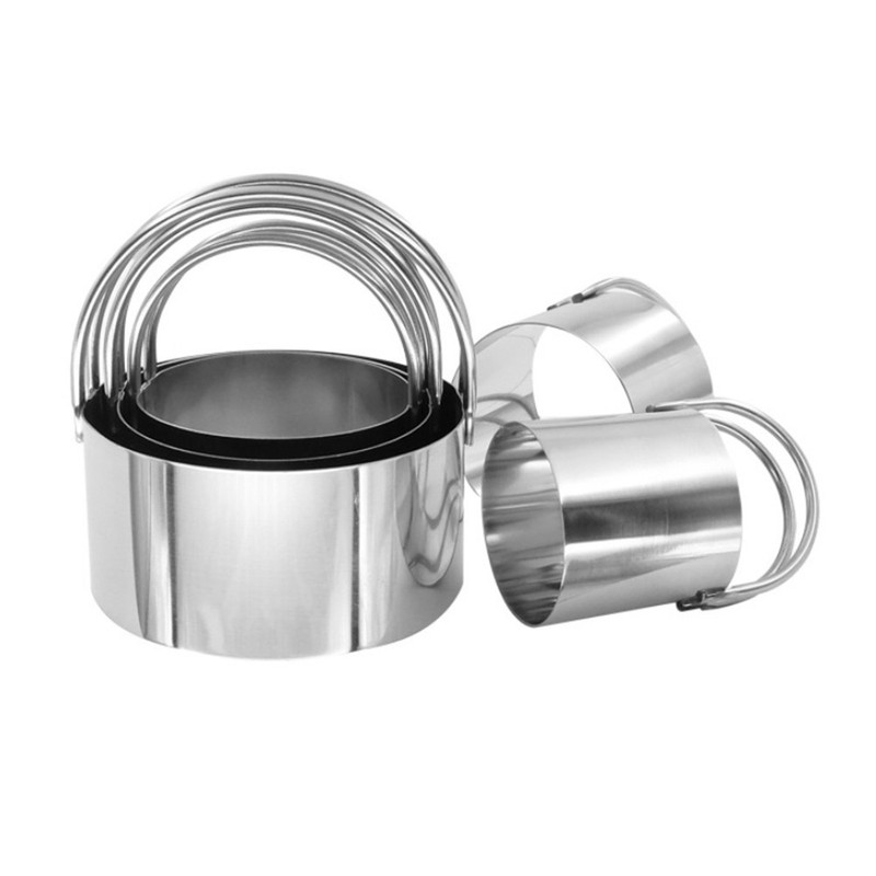 5 Pcs Stainless Steel Round Cookie With Handle For Baking Use