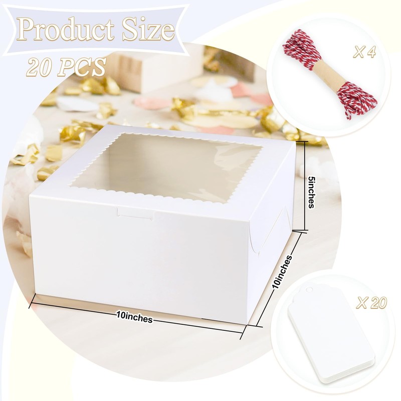 20 PCS 10 Inch Cake Boxes Window 10x10x5 Inch White Bakery Pastry Container gallery