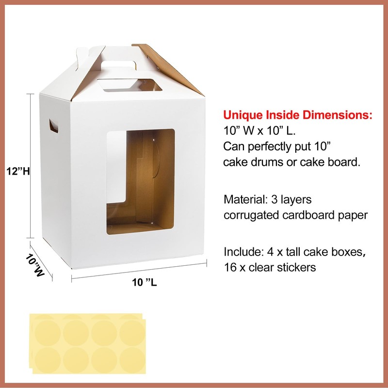 Tall Cake Boxes 4 Pack 10x10x12 for Tier Cakes with Window - 10 Inch Disposab... gallery