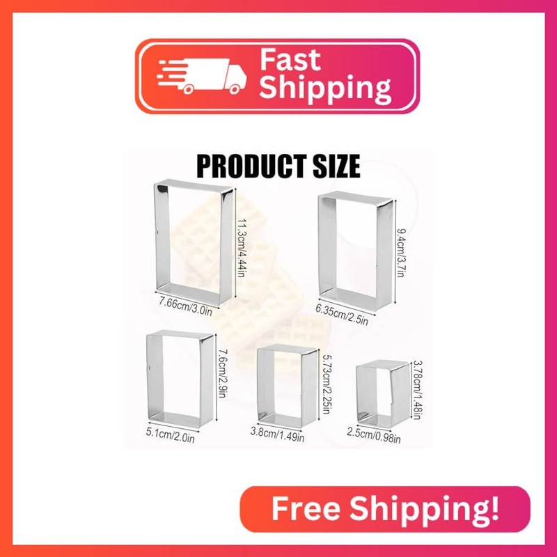 PEUTIER 5pcs Rectangular & Square Cookie Cutter Set, Stainless Steel, Silver gallery