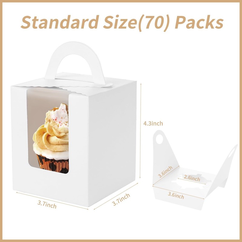 70pcs Cupcake Boxes with Window and Handle Individual Disposable White Single... gallery