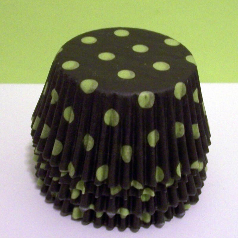 500 Black with Lime Dot Print Cupcake Liners Standard Size Baking Cup Wrappers