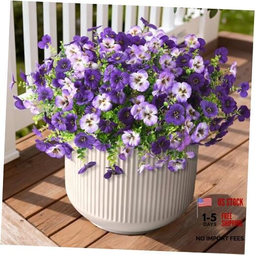 Fake Artificial Pansy Flowers for Outdoor, Faux Silk Pansies Double Purple