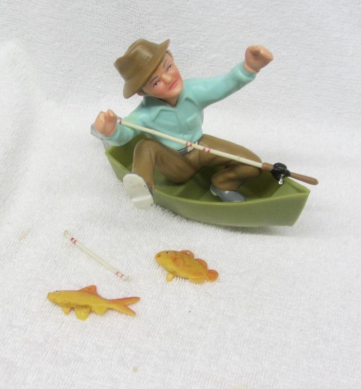 Vintage 1978 Wilton Cake Topper Fisherman Fish Boat ~ Broken Pole