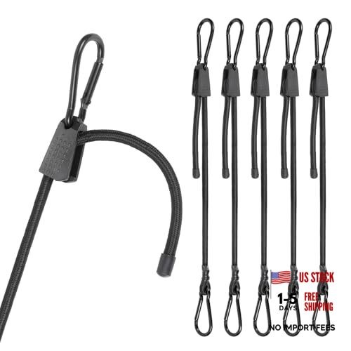 6 PCS Adjustable Bungee Cords with Hooks, 24 Inches Black Elastic Cord with