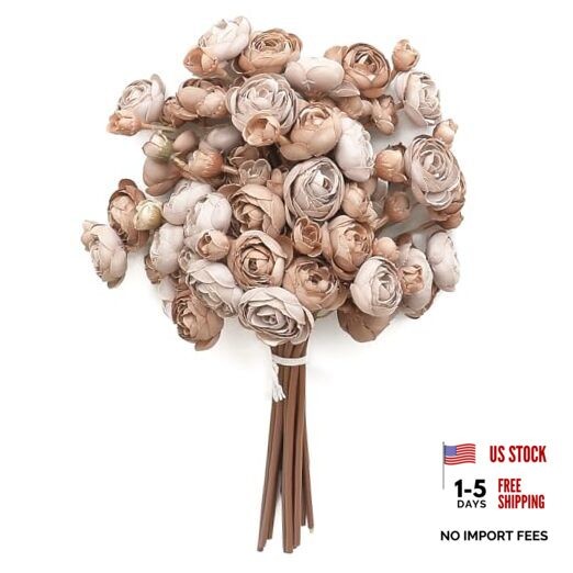 Ranunculus Artificial Flowers 18 Pcs Faux Silk Mini Ranunculus Taupe Brown