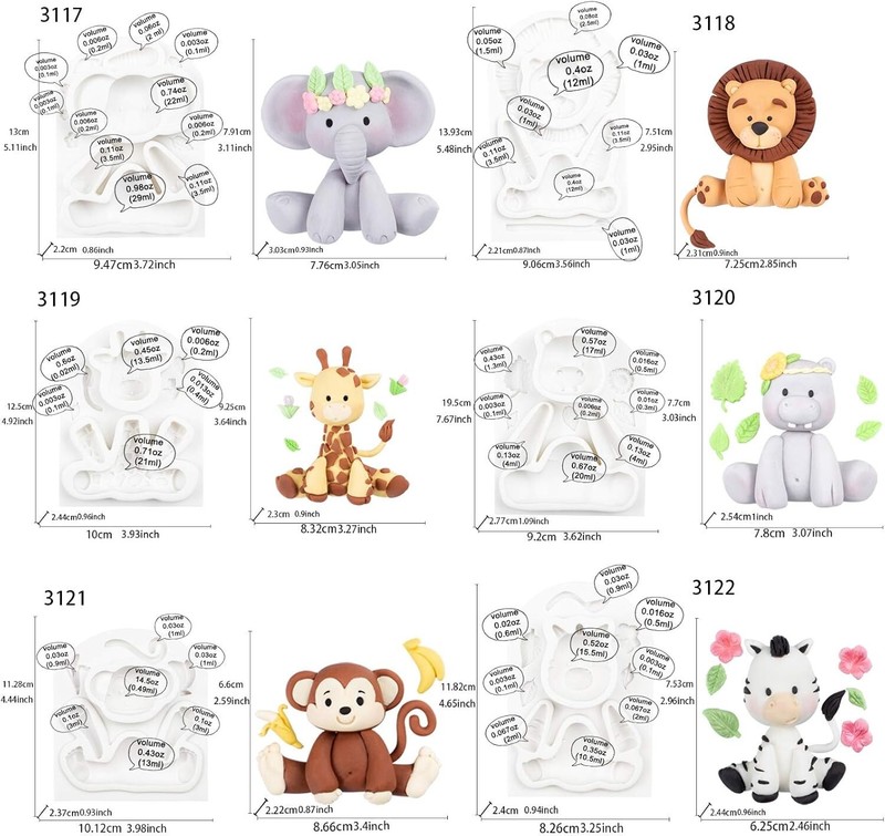 Jungle Animals Fondant Silicone Molds Sugarcraft Cake Decoration 6-count Heig... gallery