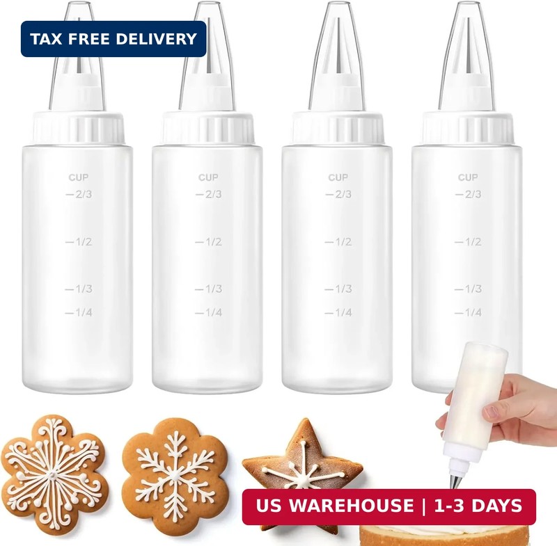 4 Pcs Pancake Squeeze Bottle Cookie Icing Bottles, Icing Bottles for Cookie Deco
