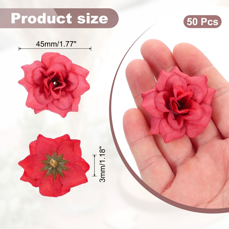 50 Pcs 1.77 Inch Artificial Roses Head Faux Flowers Wedding DIY Red gallery