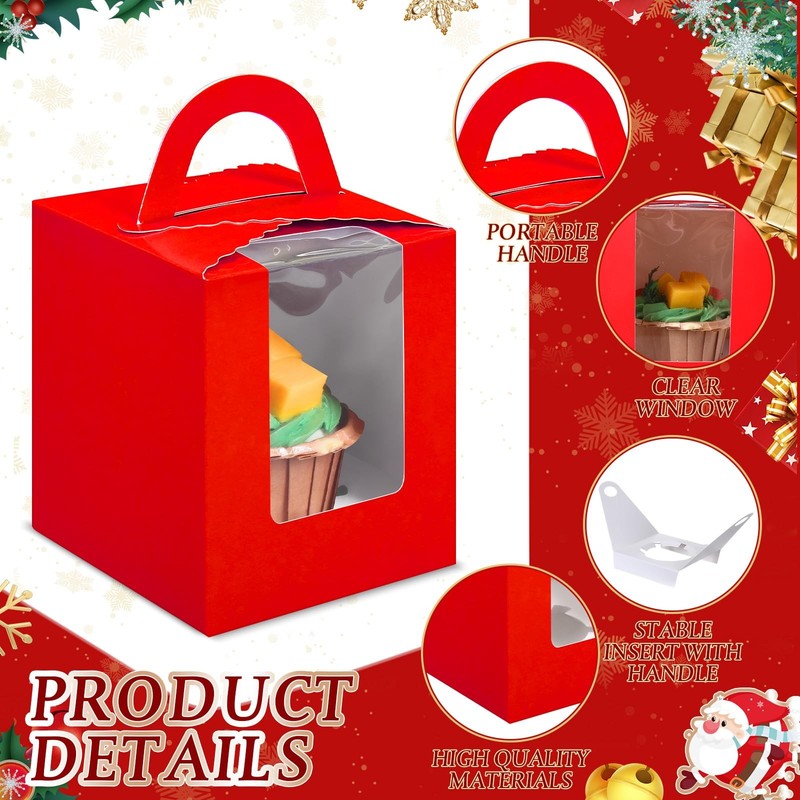 100 Pcs Christmas Cupcake Boxes Individual Bulk Red and Green Holiday Cupcake... gallery