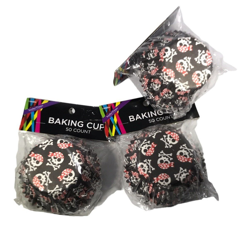 Halloween Baking Cups 3 Packs, 150 Total Black White Skull and Crossbones Pirate