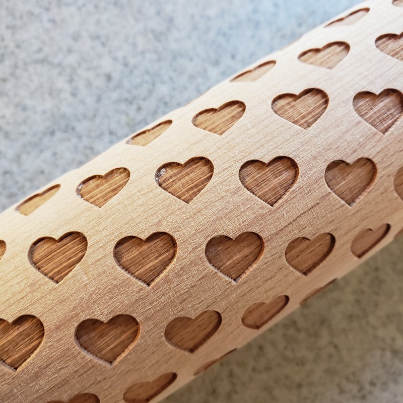 Rolling Pin Heart Embossed For Decorating Cookies Pastries Fondant Wooden gallery