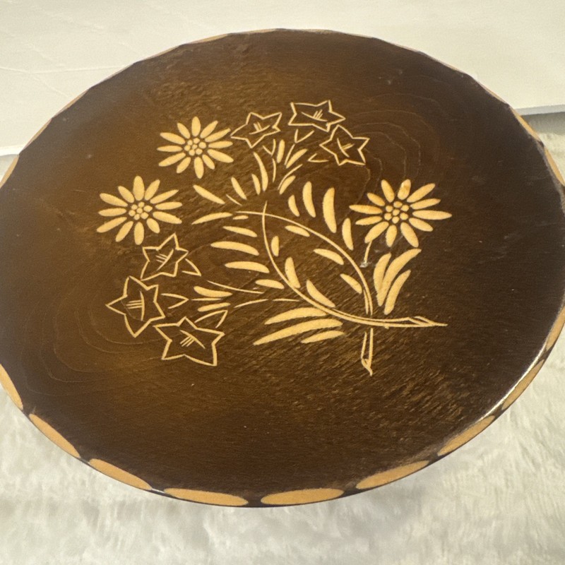 Vintage Swiss REUGE Edelweiss Carved Wood Rotating Musical Cake Stand