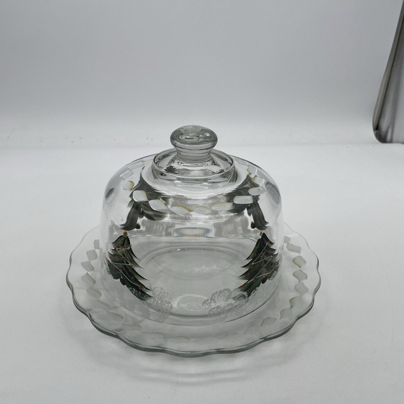 Vintage christmas tree cake stand with lid Hand Painted gallery