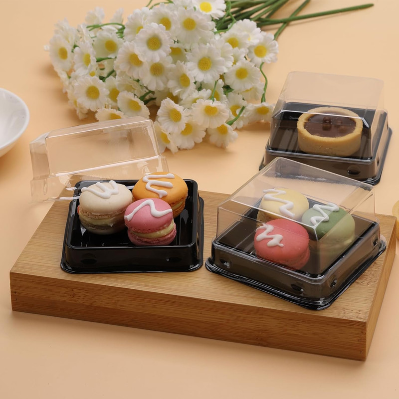 50 Pack black bottom Clear cover plastic mini cake box - muffin box - moon cake gallery